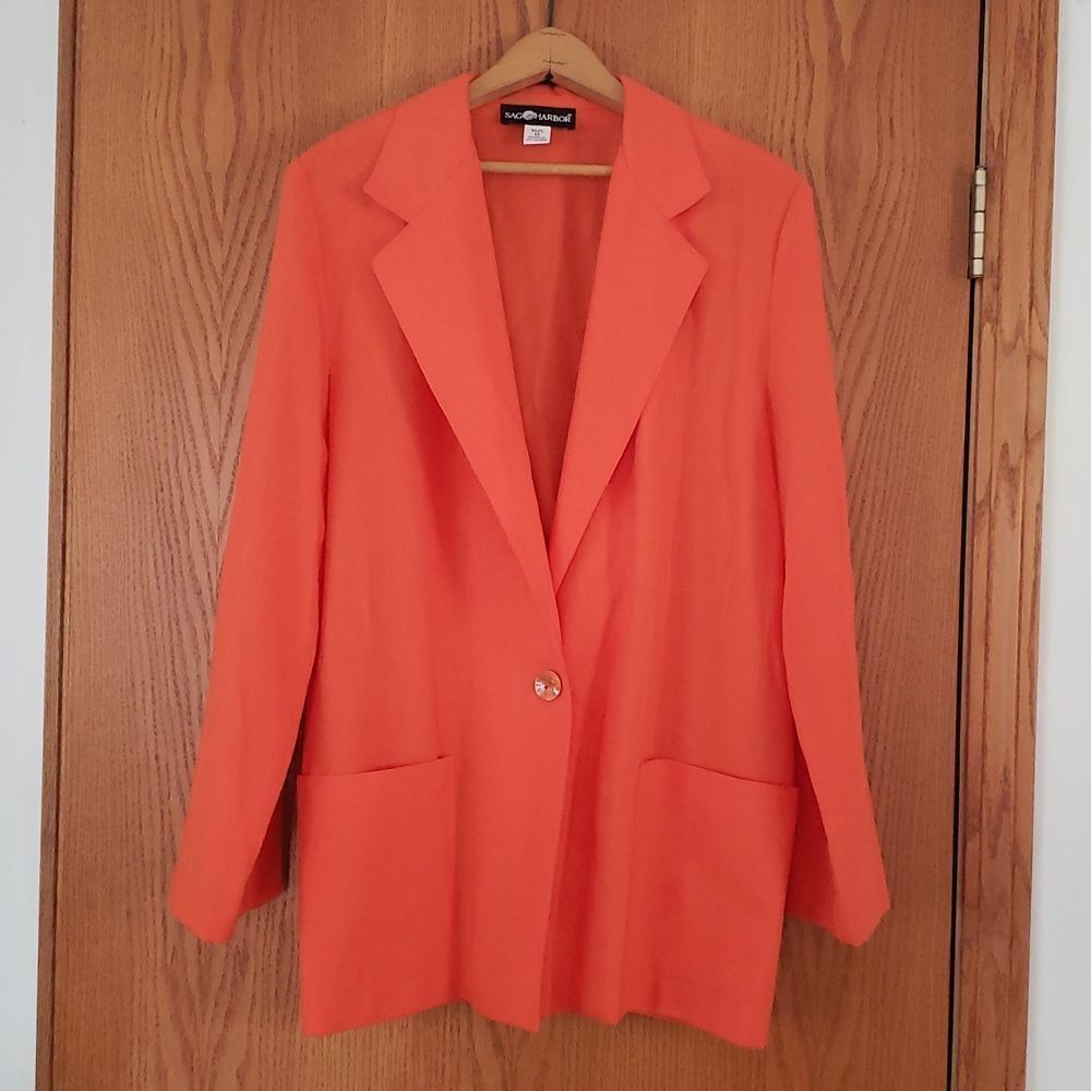 Pretty Tangerine Sag Harbor Linen Suit Jacket Sz 12